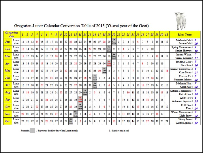 Chinese Lunar Year Calendar